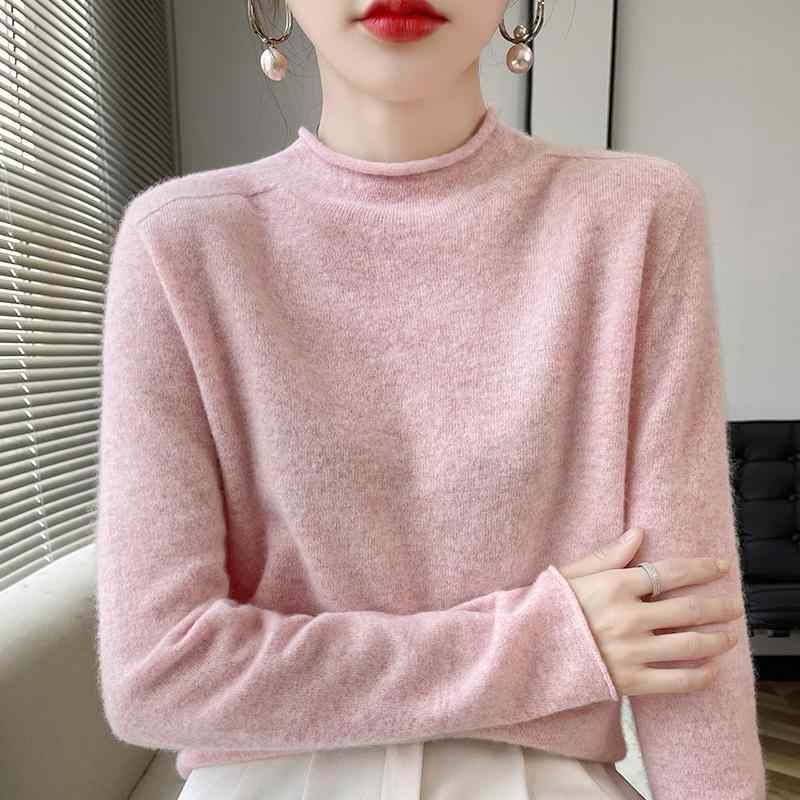 春 コーデ レディース ファッション オシャレ カワイイ シンプル きれいめ ナチュラル 上品カジュアル 婦人服 ロールエッジ ハーフ タートルネック セーター プルオーバー ワイド 長袖 スリミング ソフト 防寒 ｜リコット