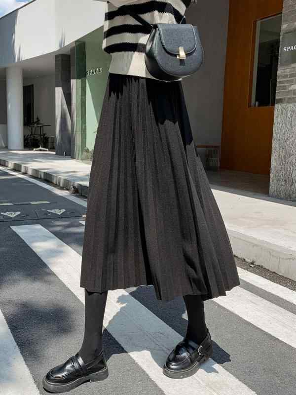 春 コーデ レディース ファッション オシャレ カワイイ   シンプル きれいめ ナチュラル 上品カジュアル 婦人服 ホワイト カラー ハイウエスト スリム カジュアル Aライン ウール プリーツ プリーツスカート