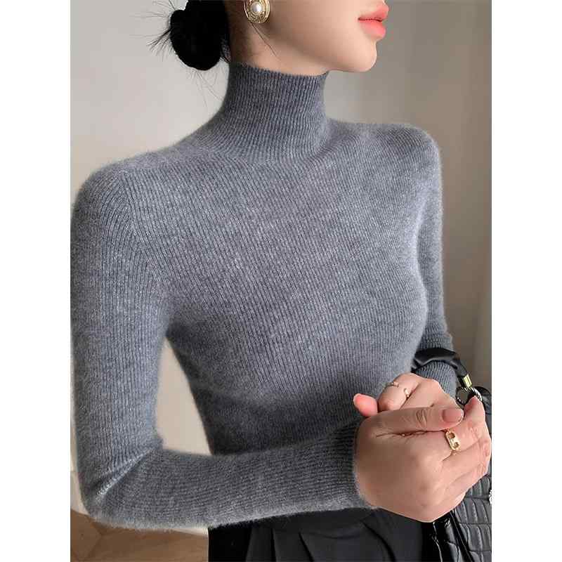 春 コーデ レディース ファッション オシャレ カワイイ シンプル きれいめ ナチュラル 上品カジュアル 婦人服 タートルネック セーター スリム トップス シームレス ニット シャツ