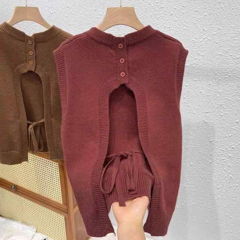 春 コーデ レディース ファッション オシャレ カワイイ シンプル きれいめ ナチュラル 上品カジュアル 婦人服 セーター ベスト レースアップ チョッキ トップス