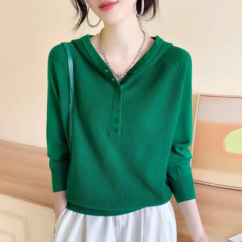春 コーデ レディース ファッション オシャレ カワイイ シンプル きれいめ ナチュラル 上品カジュアル 婦人服 無地 カジュアル フード付き セーター プルオーバー スレッド パーカー