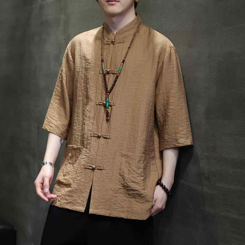 アジアンテイスト 衣装 メンズ ファッション 服 用 オシャレ シンプル 大人 かっこいい 大きいサイズ 紳士服 冷感 五分袖 シャツ 夏 スーツ プレート ボタン 半袖 漢服