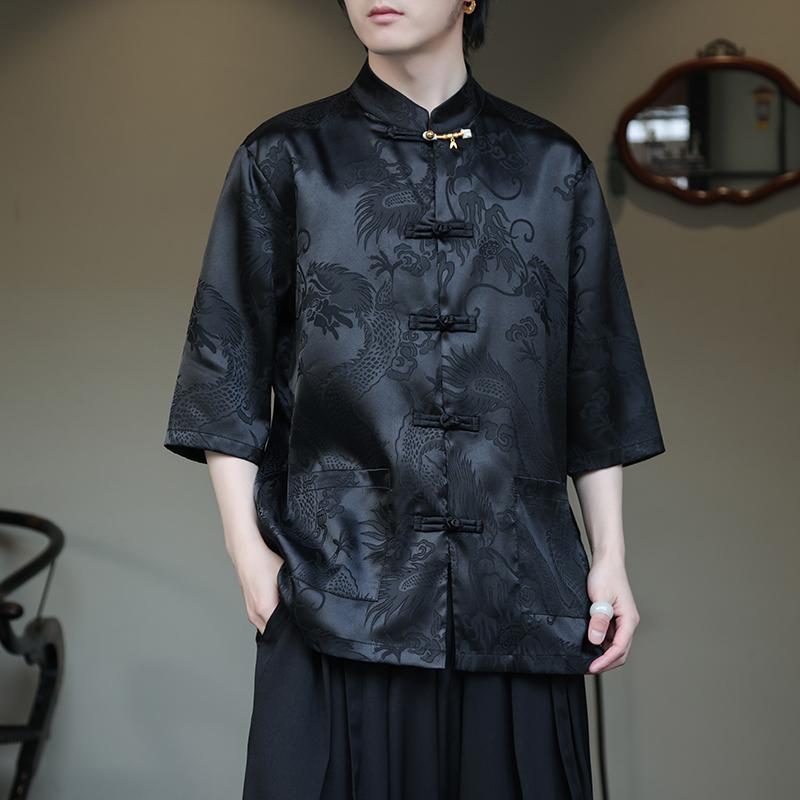 アジアンテイスト お召しもの メンズ 流行り物 服 用 オシャレ 分かりやすい 成年者 かっこいい 気が大きい大きさ 成人男性服 夏 半袖 プルオーバー レトロ 火竜金属元素 バックル 背広 気が大きい大きさ いの一番