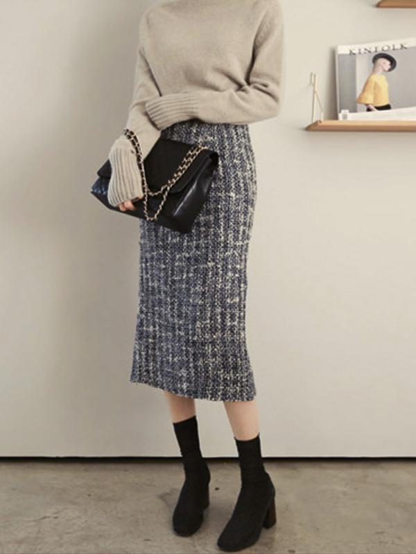 夏コーデ レディース ファッション 服 オシャレ カワイイ 女性用 シンプル 大人カワイイ 大きいサイズ 婦人服 韓国スタイル エレガント スカート ツイード ブレンド ハイウエスト フィッシュテール ヒップカバー ミドル丈 軽量