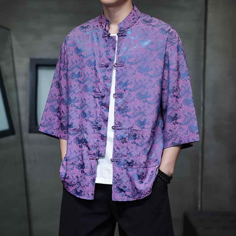 メンズ ファッション 服 男性用 オシャレ シンプル 大人 かっこいい ストリート スタンドカラー ボタン シャツ ジャカード 半袖 夏 薄手 通気性 五分袖