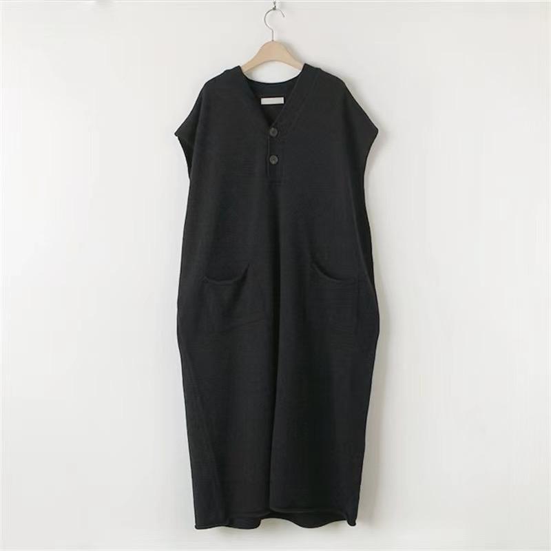 レディース ファッション 服 オシャレ カワイイ 女性用 シンプル ベスト セーター ドレス 大きいサイズ ゆったり Vネック ノースリーブ ニット スカート ロング