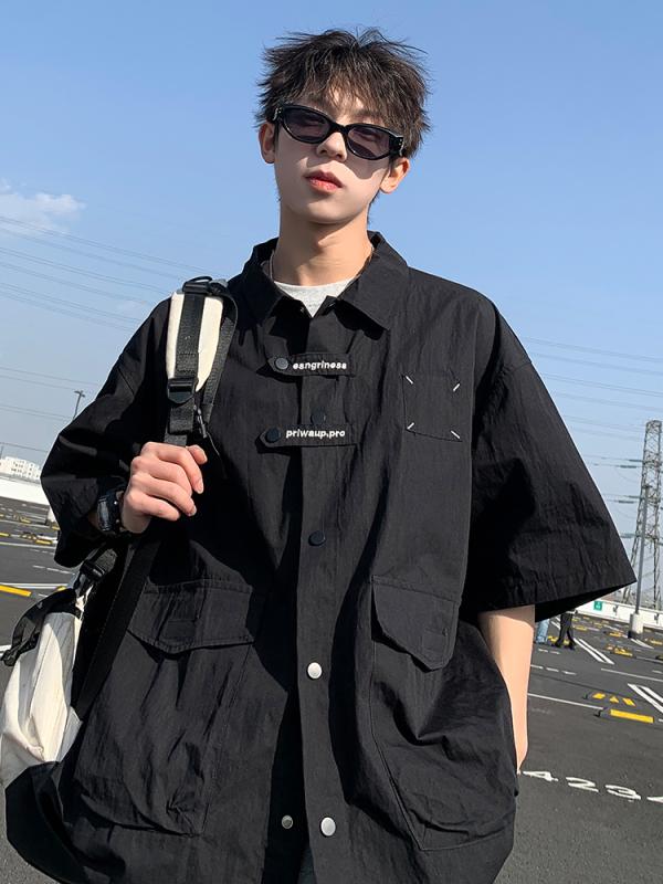 メンズ ファッション 服 男性用 オシャレ シンプル 大人 かっこいい ストリート ワークシャツ 半袖 冷感 カジュアル ゆったり 黒 薄手 ジャケット