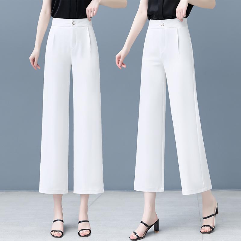 秋コーデ レディース ファッション シフォン ワイドレッグ パンツ 細身 スタイル スーツ ハイウエスト 九分丈 ストレート