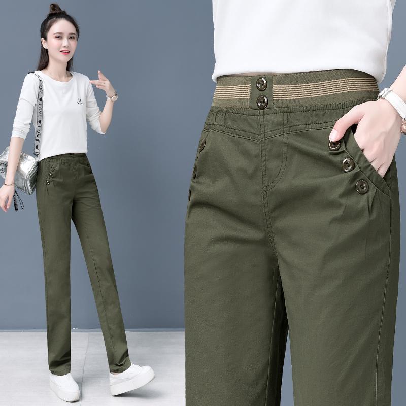 秋コーデ レディース ファッション カジュアル パンツ 春秋 ハイウエスト 綿 スリム ストレート ロング