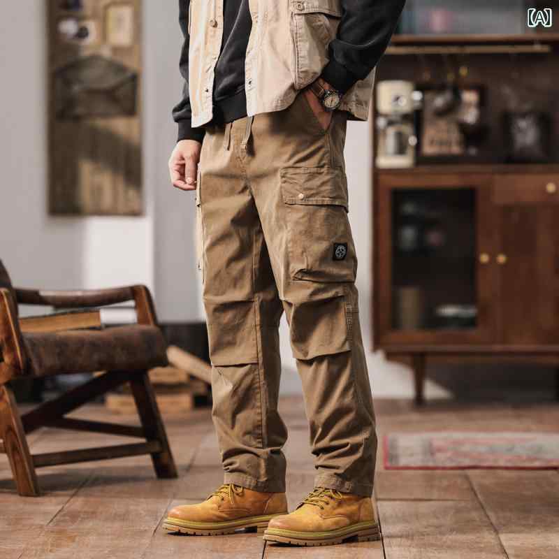 メンズ ファッション 服 男性用 オシャレ シンプル 大人 かっこいい ストリート ハイエンド ブラウン ストレート アメリカン マルチ ポケット アウトドア スポーツ カジュアル パンツ