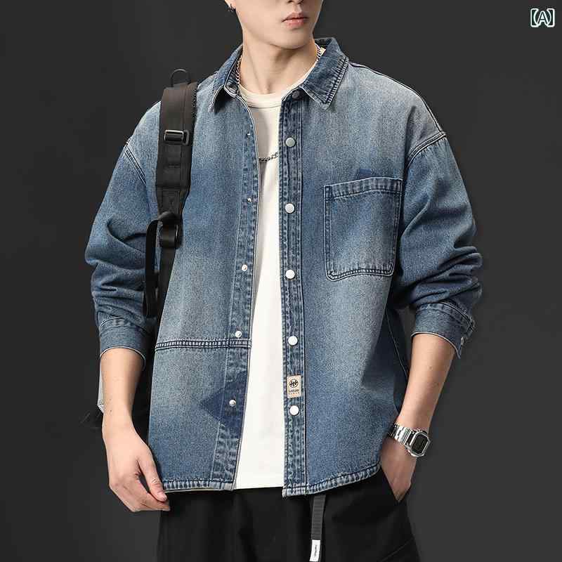 メンズ ファッション 服 男性用 オシャレ シンプル 大人 かっこいい ストリート デニムシャツ 大きいサイズ 薄手 コート アメリカン レトロ ジャケット