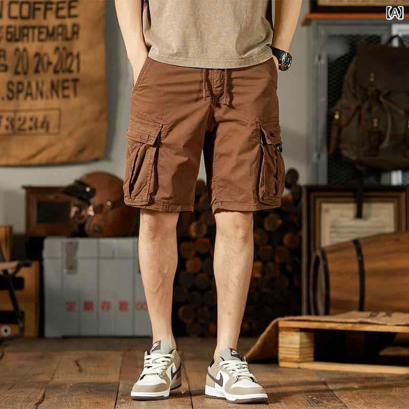 メンズ ファッション 服 男性用 オシャレ シンプル 大人 かっこいい ストリート アメリカン ヘビー レトロ ワークパンツ マルチ ポケット 薄手 ストレート パンツ ミドル丈 パンツ 6,098円