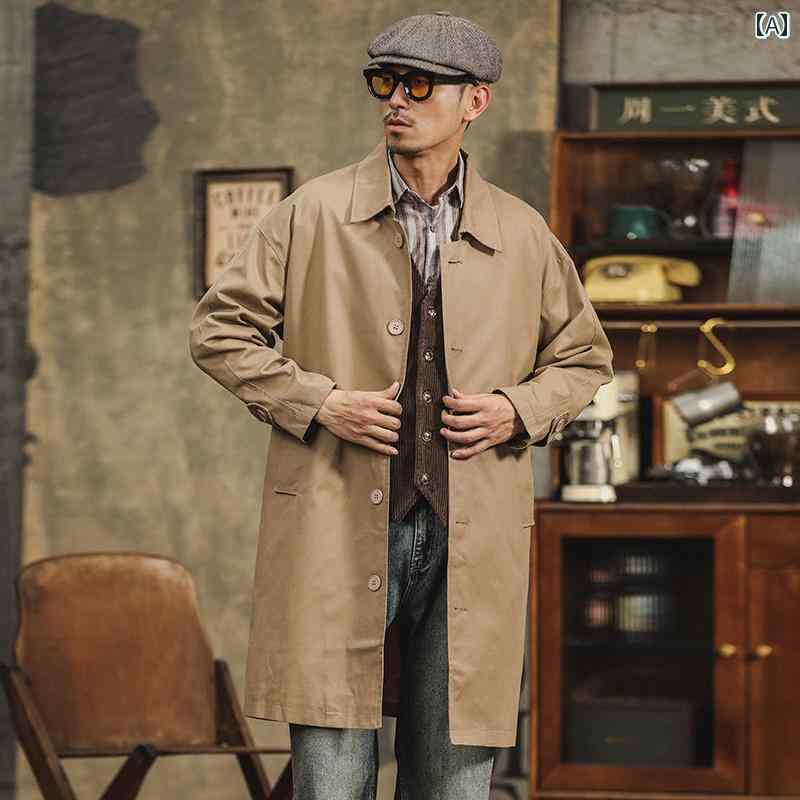 メンズ 流行り物 服 成人男性用 オシャレ 分かりやすい 成年者 かっこいい 表どおり  真っただ中丈 カーキ ウィンドブレーカー アウターウェア 綿織物厚地の外套 細工物御召しもの 心地よい 上衣