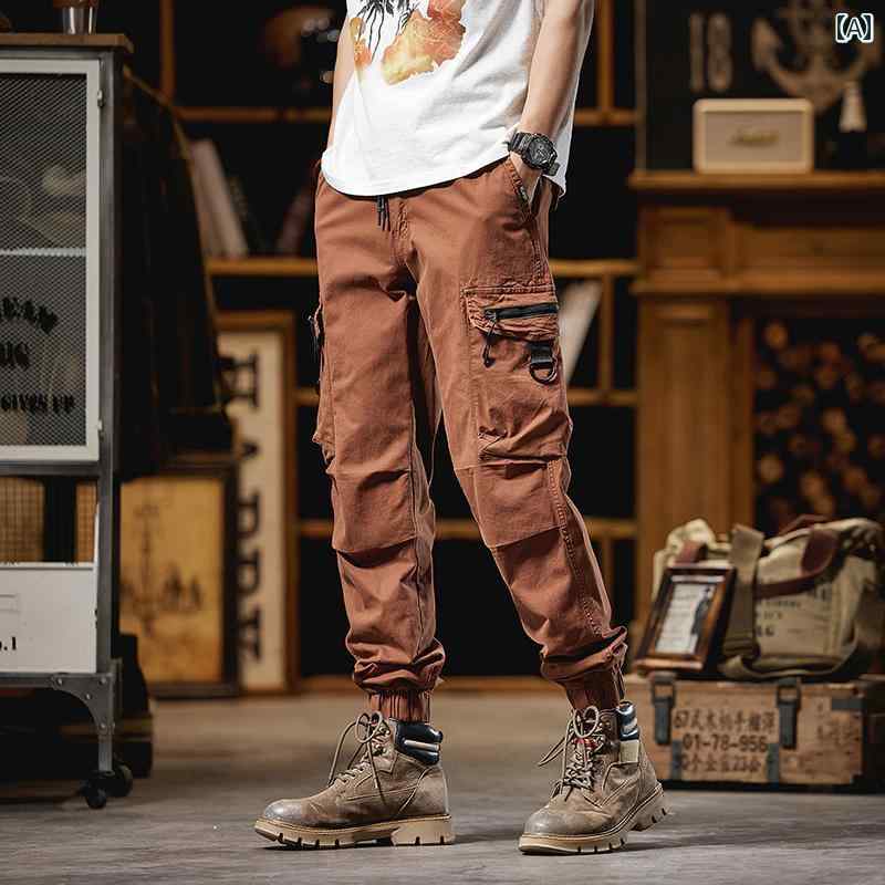 メンズ ファッション 服 男性用 オシャレ シンプル 大人 かっこいい ストリート レトロ アメリカン アウトドア コットン カジュアル マルチ ポケット パラシュートパンツ