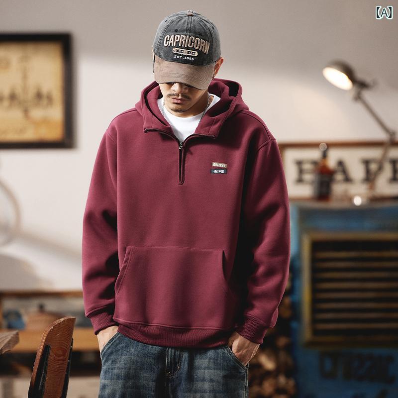 メンズ 流行り物 服 成人男性用 オシャレ 分かりやすい 成年者 かっこいい 表どおり  ナタール 赤いこと 二分の一 ファスナー ボンネット付き添い人 トレーナー 運動競技 余暇 パーカー上衣
