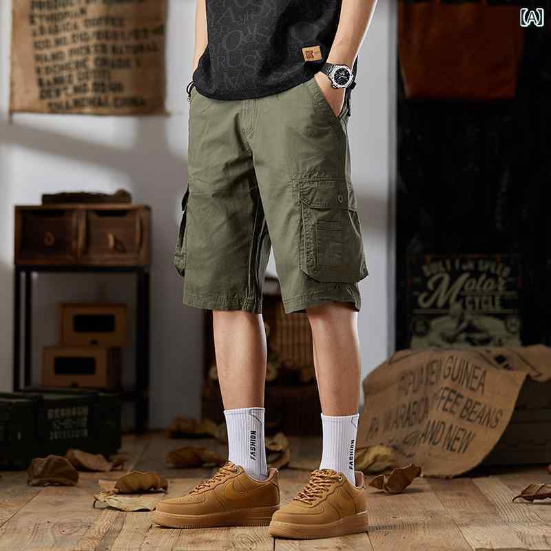 メンズ ファッション 服 男性用 オシャレ シンプル 大人 かっこいい ストリート アーミーグリーン クロップド丈 ストレート 大きいサイズ ハーフ パンツ アウトドア レジャー