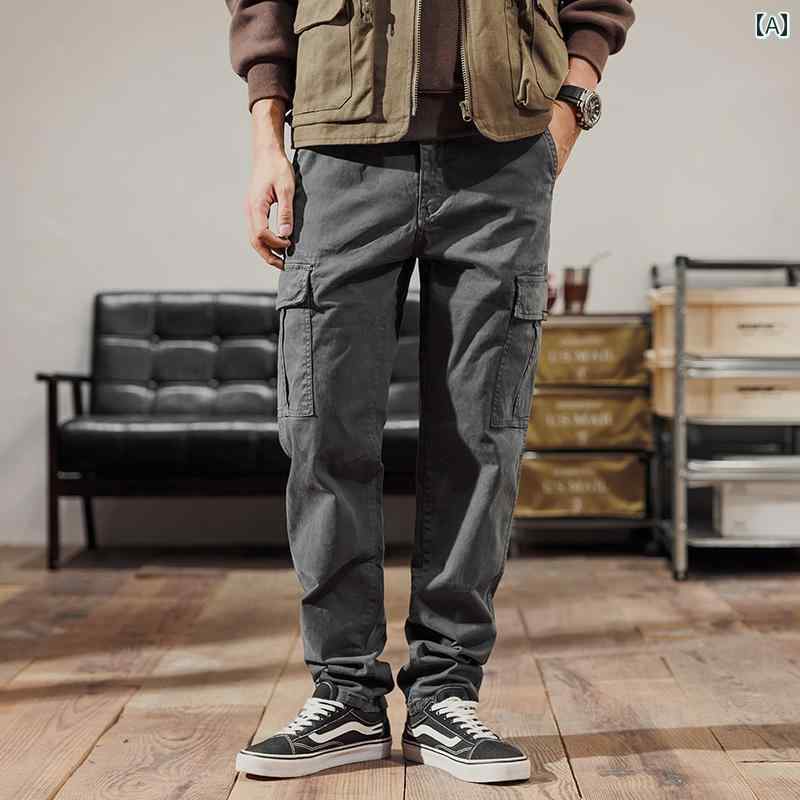 メンズ ファッション 服 男性用 オシャレ シンプル 大人 かっこいい ストリート グレー マルチ ポケット ストレート カジュアル アメリカン ストリート コットン パンツ