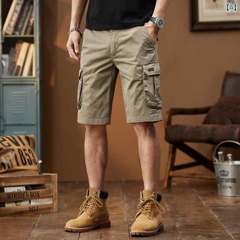 メンズ 流行り物 服 成人男性用 オシャレ 分かりやすい 成年者 かっこいい 表どおり 薄っぺら マルチ 衣嚢 細工物ズボン下 ゆったり 好いたらしい 役立つこと的 好いたらしい カーキ 五分丈 運動競技 心地よい ズボン下
