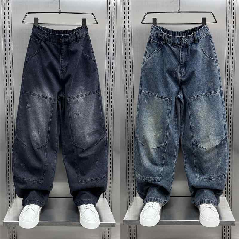 メンズ ファッション 服 男性用 オシャレ シンプル 大人 かっこいい ストリート ステッチ ウォッシュ ストレート ジーンズ ゆったり ワイドレッグ パンツ