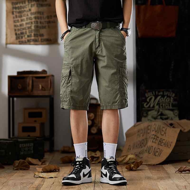 メンズ ファッション 服 男性用 オシャレ シンプル 大人 かっこいい ストリート 綿 ハーフ ポケット ワークパンツ 薄手 大きいサイズ アーミーグリーン ゆったり カジュアル 七分丈 パンツ
