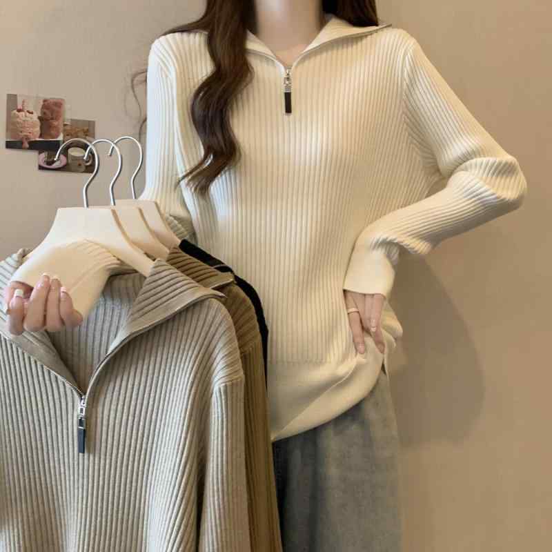 春コーデ レディース 大人 きれいめ シンプル 上品 着回し ベーシック カジュアル ナチュラル ロングシーズン ハーフジップ ニット セーター スリム 着映え スタイリッシュ インナーレイヤートップ