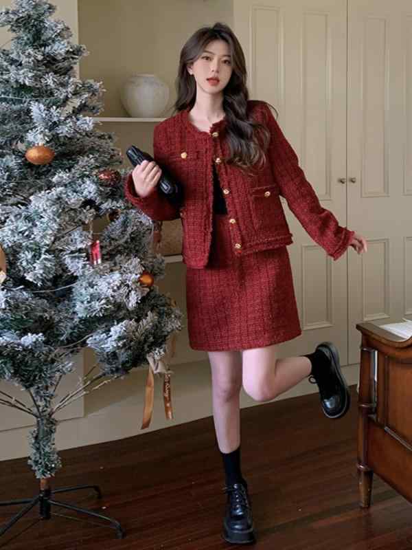 レディース 成年者 好いたらしいめ 分かりやすい 雅びやか 着回し 第一義的 心地よい 自然的 ロング時節  赤いこと 上衣 ハイエンド ツーピーススーツスカート か細い