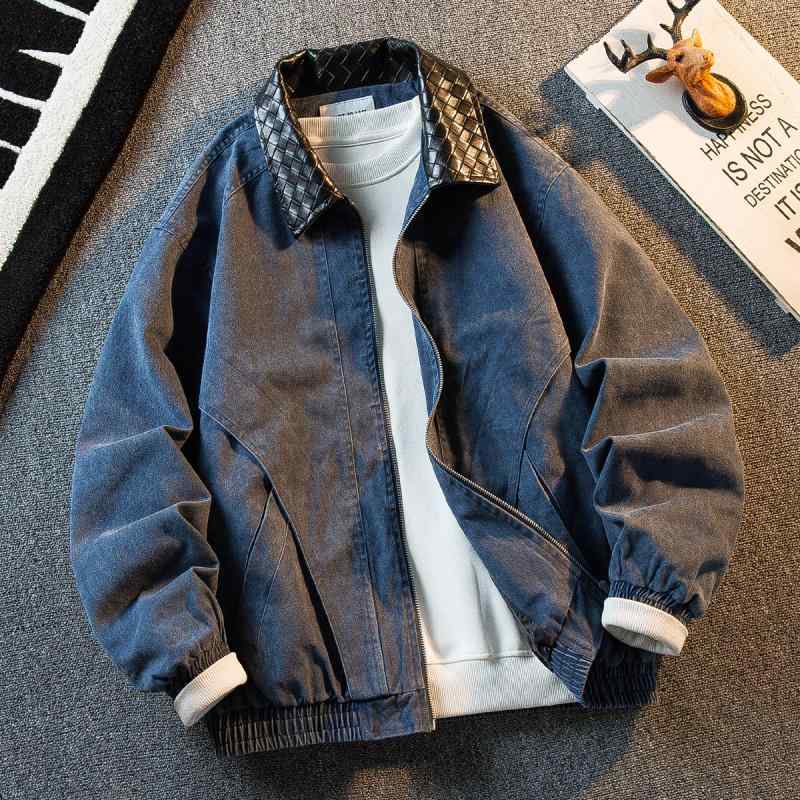 メンズ 流行り物 服 成人男性用 オシャレ 分かりやすい 成年者 かっこいい 表どおり 成人男性服  綿織物 ウォッシュド 細工物 上衣 自動車の街 ジーンズ