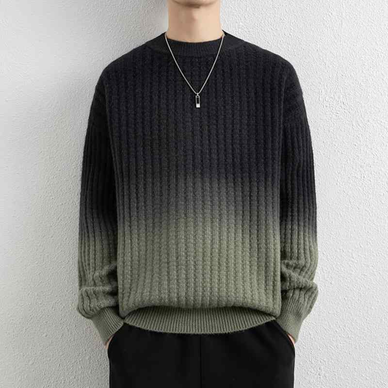 メンズ 流行り物 服 成人男性用 オシャレ 分かりやすい 成年者 かっこいい 表どおり 成人男性服  グラデーション スウェーター 縦縞 編み物スウェーター ラウンドのど首 ベースレイヤー