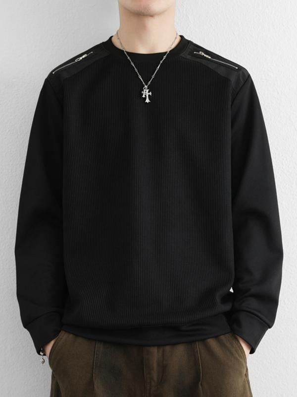 メンズ ファッション 服 男性用 オシャレ シンプル 大人 かっこいい ストリート 紳士服 スウェット シャツ クルーネックジッパー 装飾 長袖 ベースレイヤー