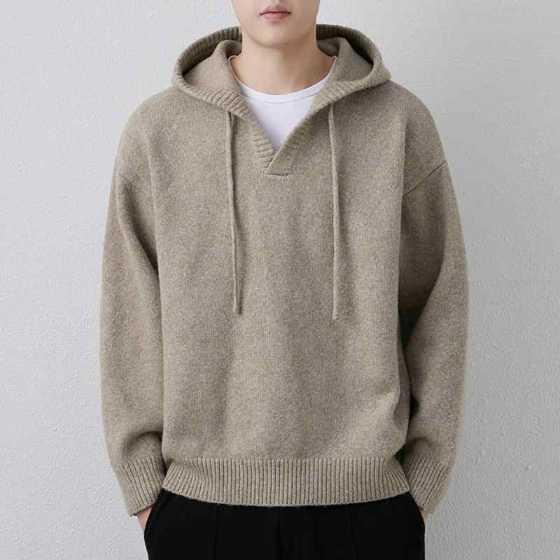メンズ ファッション 服 男性用 オシャレ シンプル 大人 かっこいい ストリート 紳士服 ウール セーター フード付き リラックスニット ベースレイヤー 無地 単体