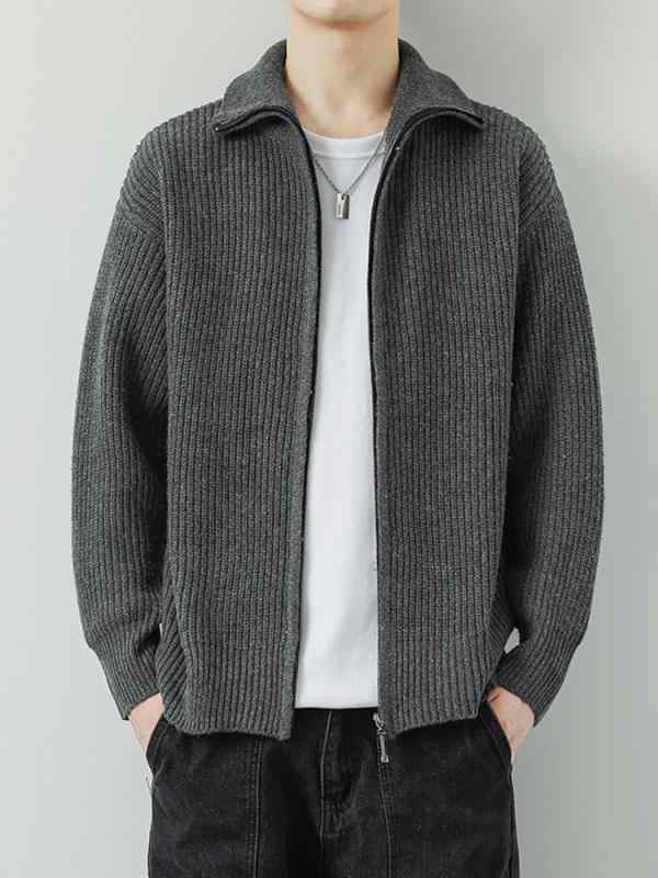 メンズ 流行り物 服 成人男性用 オシャレ 分かりやすい 成年者 かっこいい 表どおり 成人男性服  ファスナー ハイネック ジレー スウェーター 分かりやすい 無地 編み物 上衣