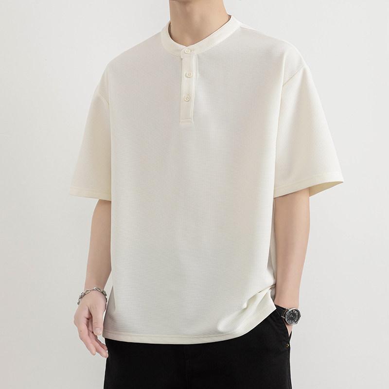 メンズ ファッション 服 男性用 オシャレ シンプル 大人 かっこいい ストリート 紳士服 半袖 Tシャツ ヘンリー カラー ゆったり シワ 無地 ボタン 5,525円