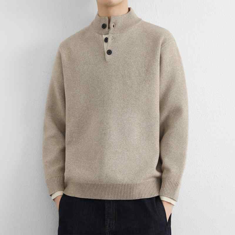 メンズ 流行り物 服 成人男性用 オシャレ 分かりやすい 成年者 かっこいい 表どおり 成人男性服  ハイネックボタンセーター 分かりやすい ゆったり 編み物 スウェーター メンズファッション-トップス