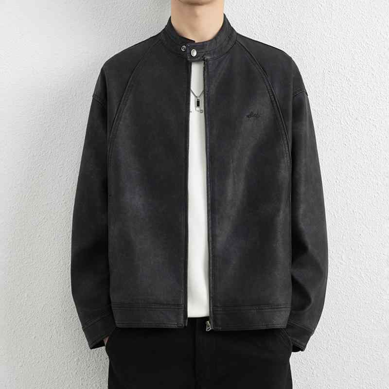 メンズ 流行り物 服 成人男性用 オシャレ 分かりやすい 成年者 かっこいい 表どおり 成人男性服  黒いこと PUなめし革 上衣 照明ランプ色合い 冷やりとした 格好のいい PUなめし革 上衣 厚地の外套