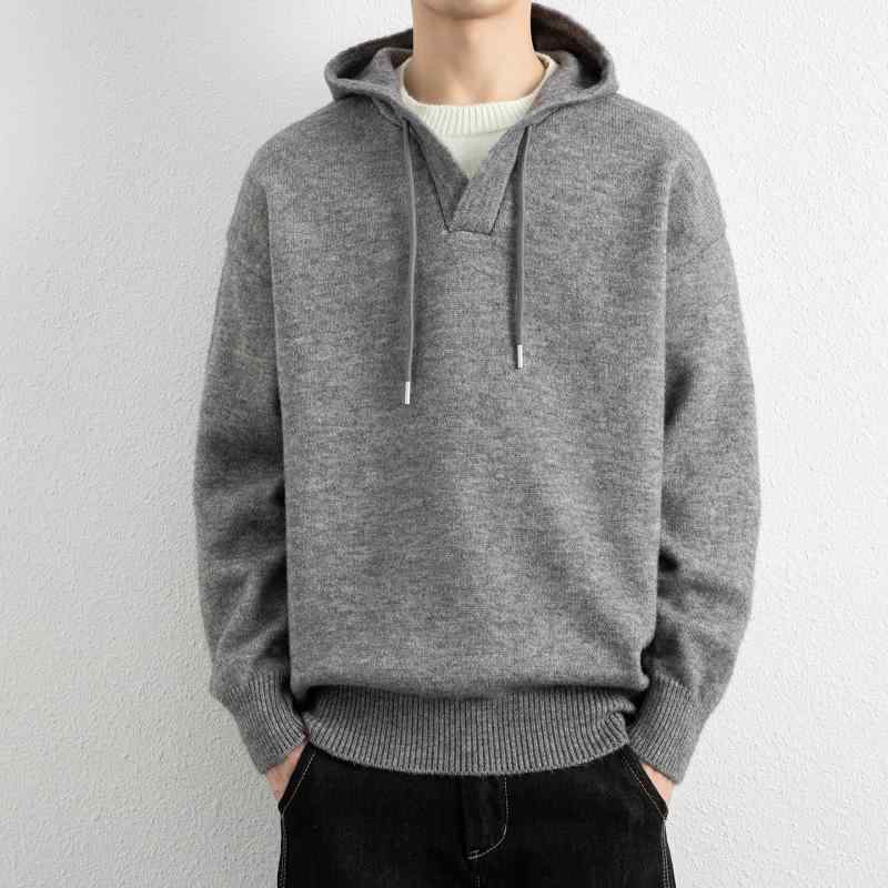 メンズ ファッション 服 男性用 オシャレ シンプル 大人 かっこいい ストリート 紳士服 グレー フード付き セーター ベースレイヤー ニットウェア 無地 インナーレイヤー