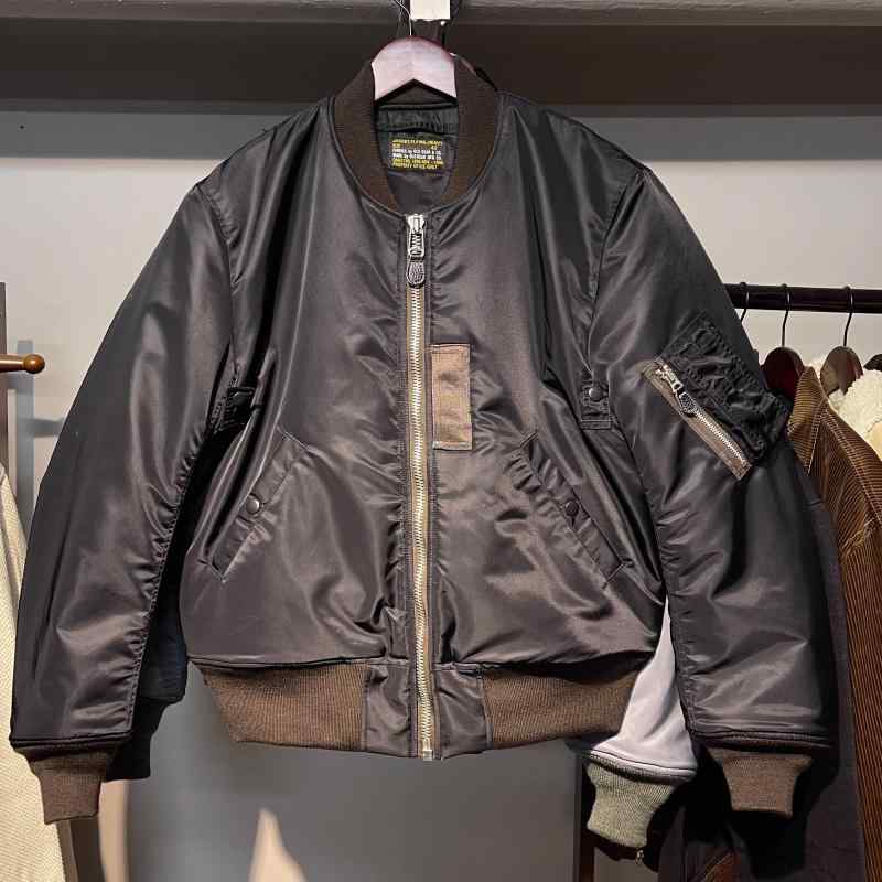 メンズ ファッション 服 男性用 シンプル かっこいい 大人 ストリート カジュアル ビジネス 通勤 レトロ ヘビー ブラック ナイロン ボンバー ジャケット ウール 裏地 アメリカン|リコット