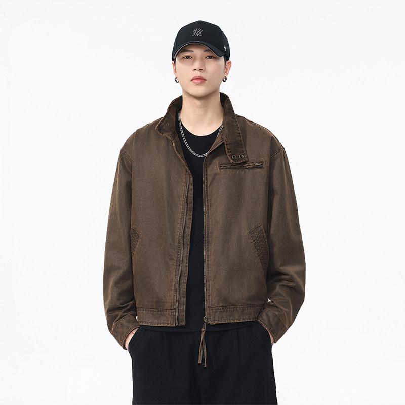 メンズ 流行り物 服 成人男性用   分かりやすい かっこいい 成年者 表どおり 心地よい 商行為 通い アメリカン レトロ 油絵の具なめし革 ウォッシュ 綿織物 ラギッド 細工物上衣 甚だしい 厚地の外套