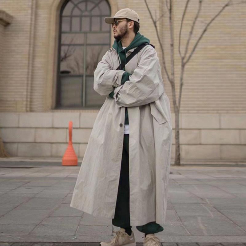 メンズ ファッション 服 男性用 シンプル かっこいい 大人 ストリート カジュアル ビジネス 通勤 韓国スタイル ロング丈 オーバーニー コート ゆったり ジャケット 無地 単品 ブレスト トレンチコート