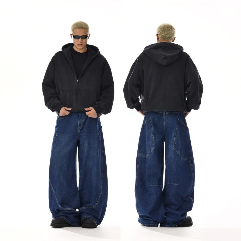 メンズ ファッション 服 男性用 シンプル かっこいい 大人 ストリート カジュアル ビジネス 通勤 レトロ デコンストラクション シルエット ジーンズ 男女兼用 アメリカン ダメージ加工 ストレート フロア レングス ワイドレッグ カジュアル パンツ