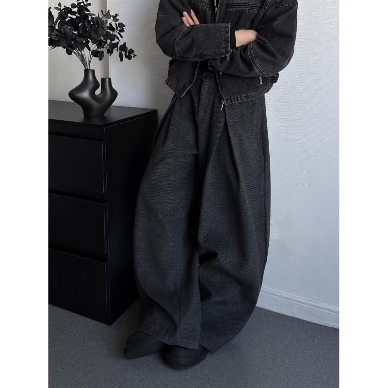 メンズ ファッション 服 男性用 シンプル かっこいい 大人 ストリート カジュアル ビジネス 通勤 レトロ ヴィンテージ リラックス ウール カジュアル パンツ ユニセックス シンプル ストレート レッグ ドレープ ワイド カーブ エッジ｜リコット