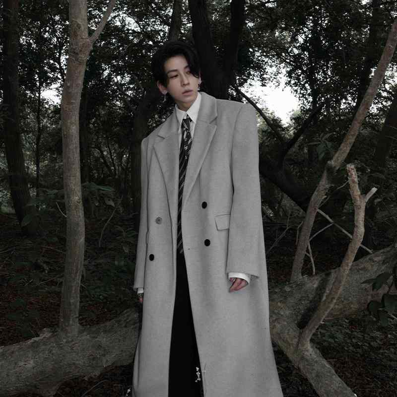 メンズ 流行り物 服 成人男性用   分かりやすい かっこいい 成年者 表どおり 心地よい 商行為 通い 点火装置 薄墨色 如何様物 ロング 羊毛 厚地の外套 肩 パッド