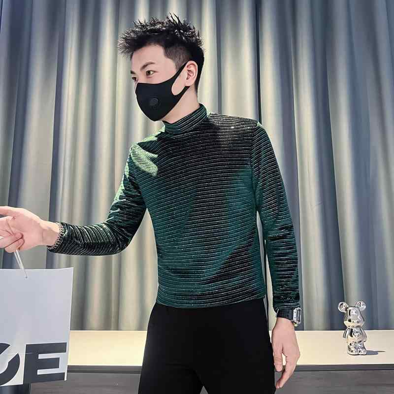 メンズ ファッション 服 男性用 シンプル かっこいい 大人 春コーデ ストライプ Tシャツ グリーン 長袖 ベースレイヤー インナーレイヤー Tシャツ
