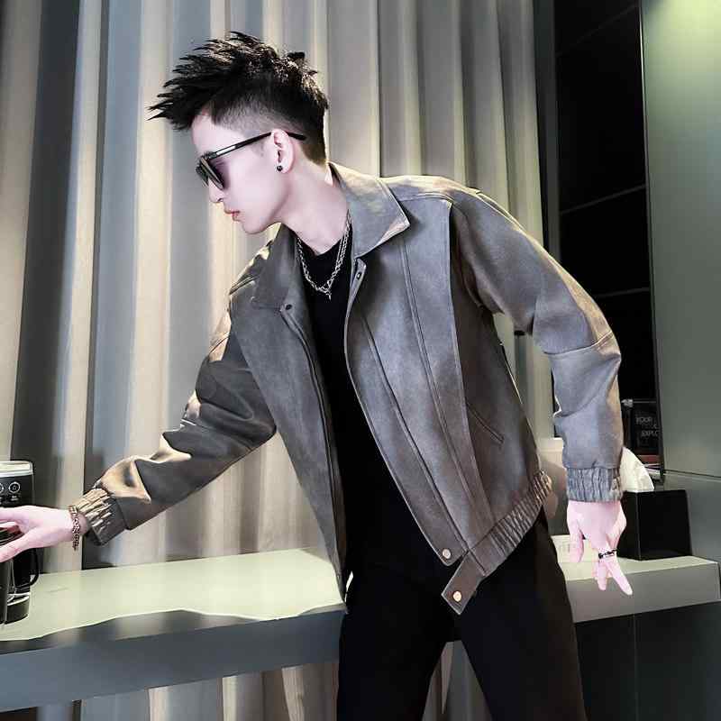 メンズ ファッション 服 男性用 シンプル かっこいい 大人 春コーデ クール スタイリッシュ ダメージ加工 PUレザー ジャケット ハイエンド バイク カジュアル PUレザー ジャケット