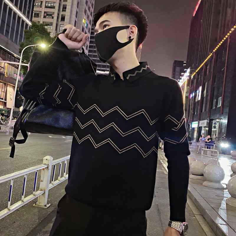 メンズ 流行り物 服 成人男性用   分かりやすい かっこいい 成年者 春コーデ  フェイクツーピース プルオーバー 色合い プルオーバー フリース ベースレイヤー 編み物 御召しもの