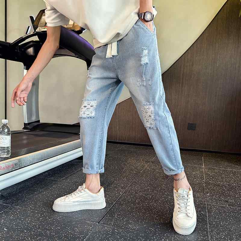 メンズ ファッション 服 男性用 シンプル かっこいい 大人 春コーデ クロップド ジーンズ 薄手 ダメージ加工 カジュアル パンツ