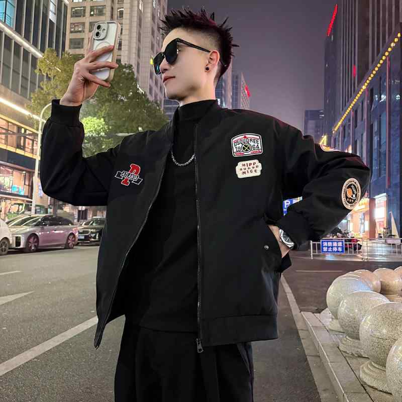 メンズ ファッション 服 男性用 シンプル かっこいい 大人 春コーデ ブラック ジャケット ハイエンド バイク ジャケット ワーク ウェア ベースボール ジャケット