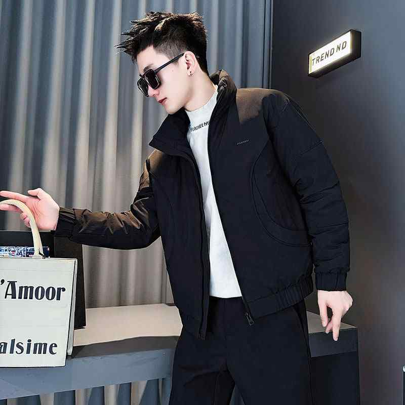 メンズ 流行り物 服 成人男性用   分かりやすい かっこいい 成年者 春コーデ  照明ランプ色つや 黒いこと スポーティ 綿織物 パッド 上衣 綿織物 パッド 厚地の外套 綿織物 パッド 厚地の外套