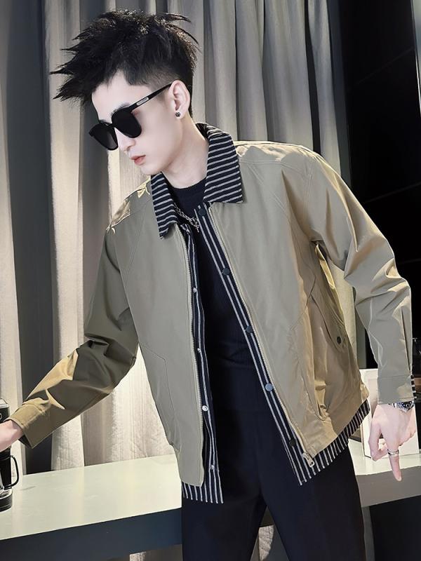 メンズ 流行り物 服 成人男性用   分かりやすい かっこいい 成年者 春コーデ  冷やりとした 今めかしい 背広縞模様 上衣 韓国表現スタイル 成人男性服 上衣