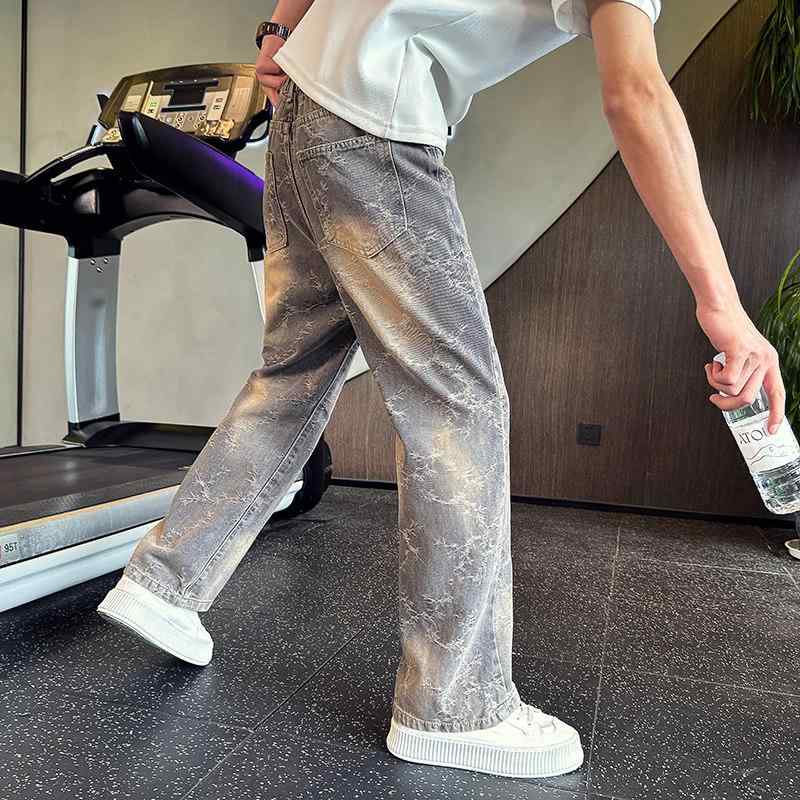 メンズ ファッション 服 男性用 シンプル かっこいい 大人 春コーデ ハイエンド 薄手 ストレート レッグ ジーンズ ジャカード パンツ カジュアル パンツ