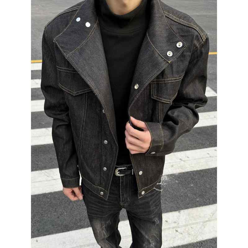 メンズ 流行り物 服 成人男性用   分かりやすい かっこいい 成年者 春コーデ  アメリカン ジーンズ 上衣 曲がった襟 レトロ 広々とした 心地好い